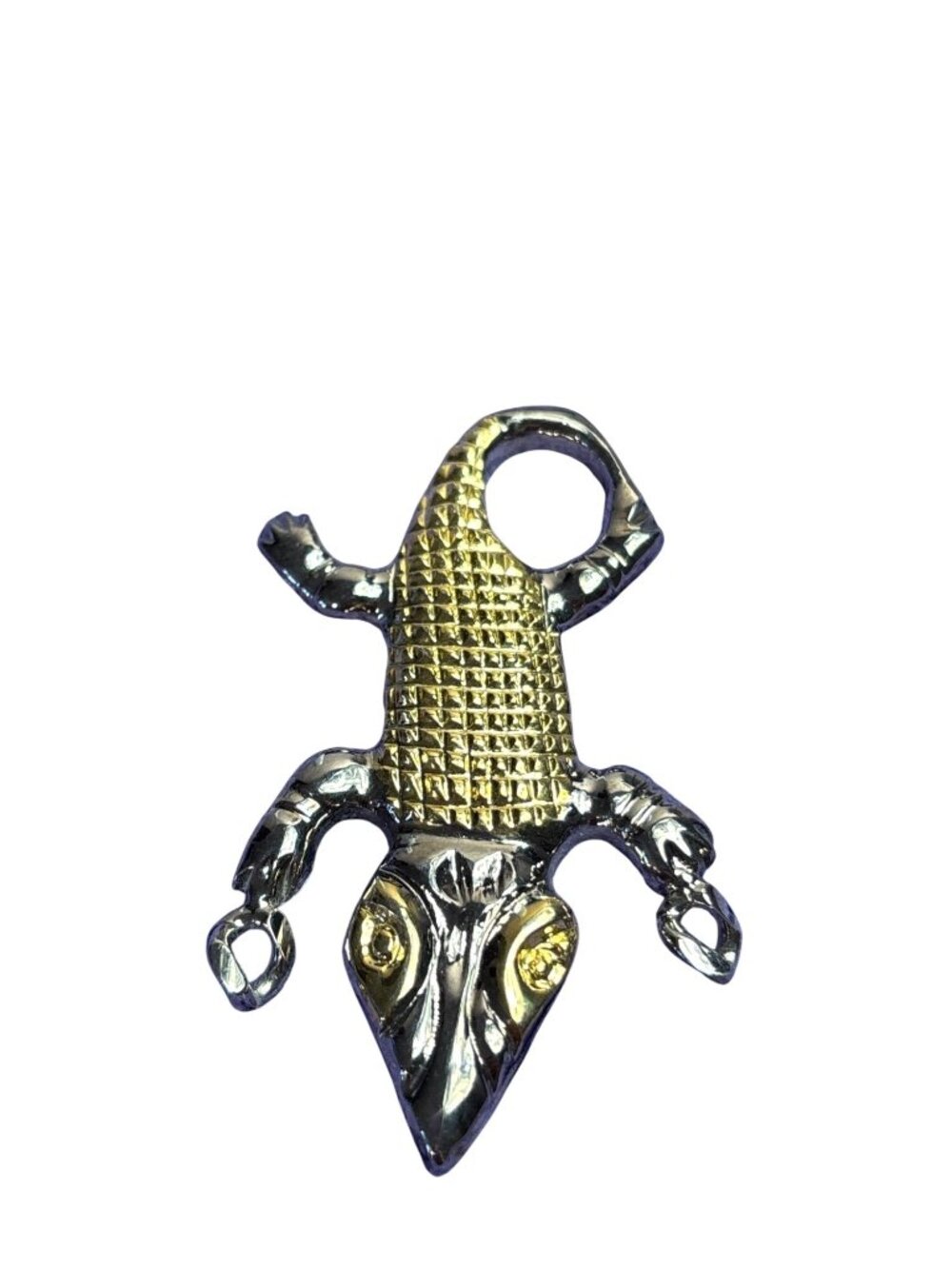 Vintage Alligator Crocodile Pendant Goldtone Silvertone 2.75 inches